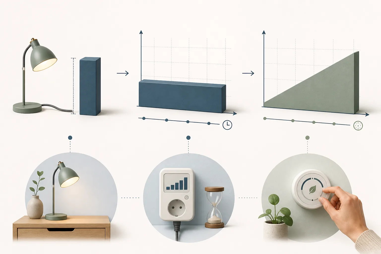Pædagogisk visuel forklaring af metode og kontrol ved kilowatt-time