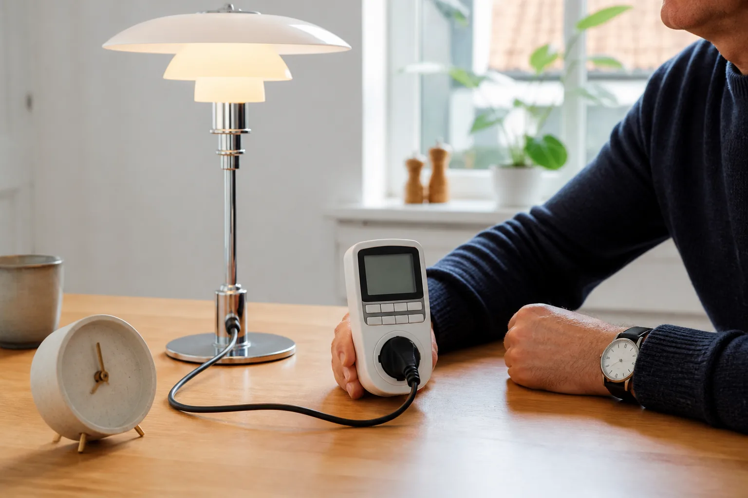 Virkelighedsnær dansk hverdagssituation, der illustrerer kilowatt-time
