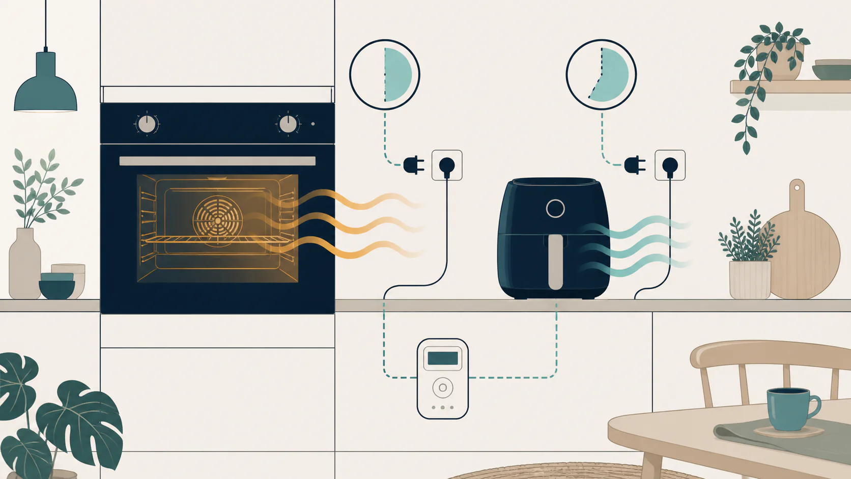 Original illustration af ovn, energimærkedata, brugsmønster og kWh